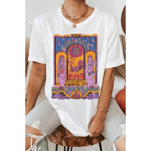 Tops - The Doors White Rock Band Music Graphic Oversized Relaxed Fit Tee